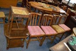 Four Oak Dining Chairs and Octagonal Coffee Table