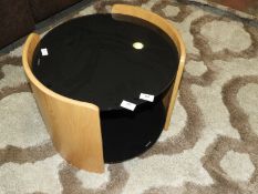 *Black Glass & Light Oak Circular Lamp Table with Undershelf