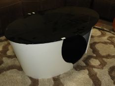 *Contemporary Style Black Glass & White Oval Occasional Table