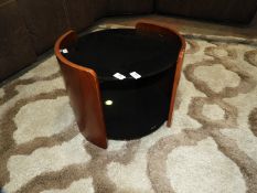 *High Gloss Black Glass & Dark Wood Lamp Table with Undershelf