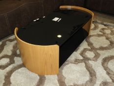 *Oval Black Glass Occasional Table with Undershelf & Pale Wood Ends