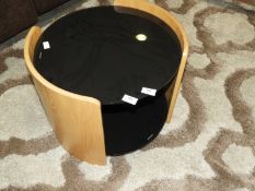 *Black Glass & Light Oak Circular Lamp Table with Undershelf