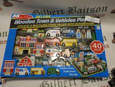 *Melissa & Doug Wooden Town & Vehicles Playset