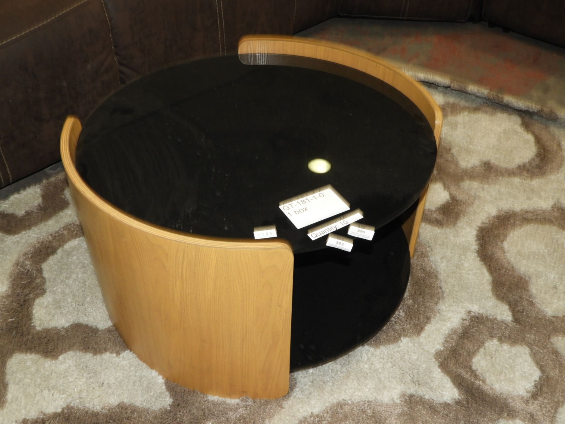 *Large Black Glass & Light Oak Circular Occasional Table with Undershelf