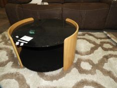 *Large Black Glass & Light Oak Circular Occasional Table with Undershelf