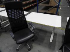 *Contemporary Style White Adjustable Height Desk with High Back Faux Leather Chair