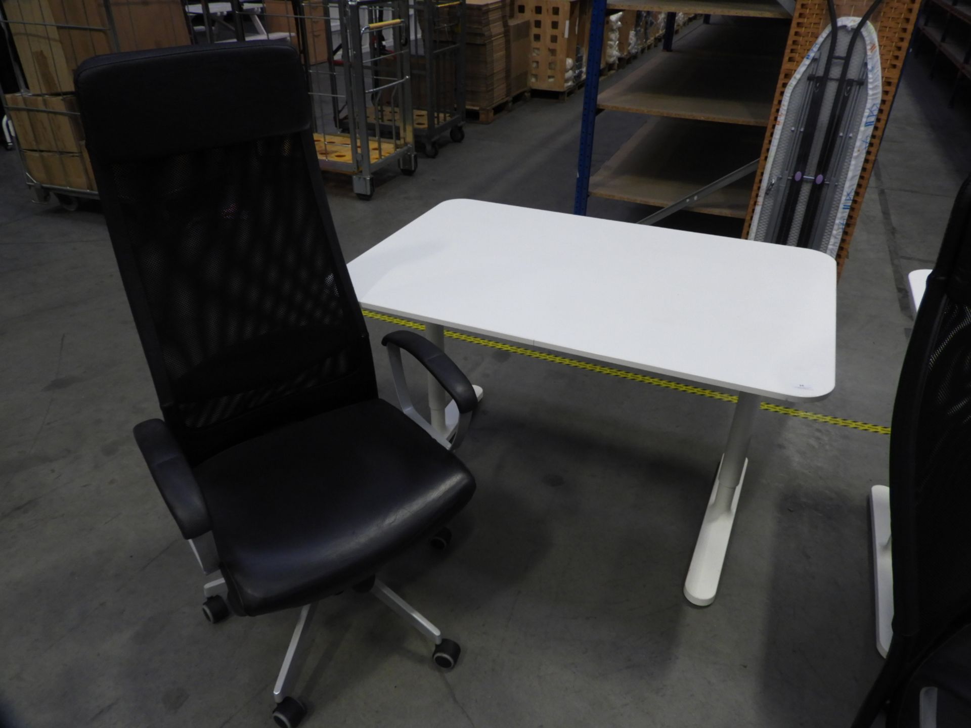 *Contemporary Style White Adjustable Height Desk with High Back Faux Leather Chair
