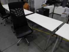 *Contemporary Style White Office Table with High Back Faux Leather Gas Lift Office Chair with Mesh B