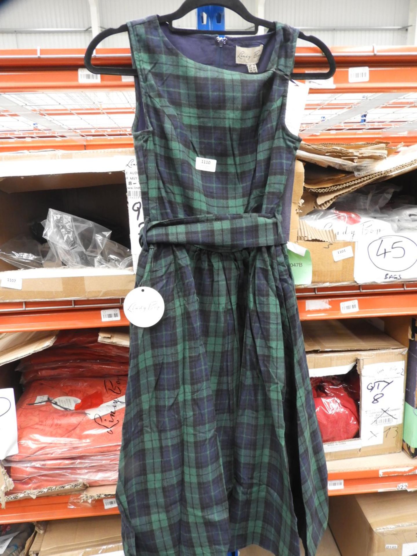 *5 Size: 14 Lindy Bop Audrey Navy/Green Tartan Dre