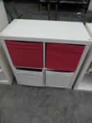 *2x2 White Storage Shelves with Four Fabric Containers