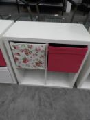 *2x2 White Storage Shelves with Two Fabric Boxes