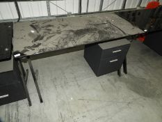 *Contemporary Style Black Glass Single Pedestal Desk