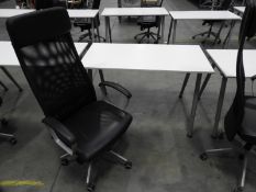 *Contemporary Style White Office Table with High Back Faux Leather Gas Lift Office Chair with Mesh B