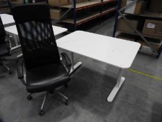 *Contemporary Style White Adjustable Height Desk with High Back Faux Leather Chair