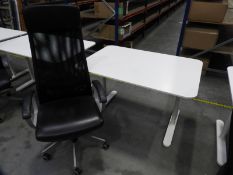 *Contemporary Style White Adjustable Height Desk with High Back Faux Leather Chair