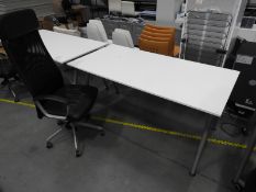 *Contemporary Style White Office Table with High Back Faux Leather Gas Lift Office Chair with Mesh B