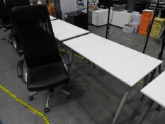 *Contemporary Style White Office Table with High Back Faux Leather Gas Lift Office Chair with Mesh B