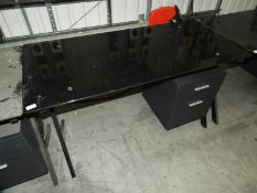 *Contemporary Style Black Glass Single Pedestal Desk