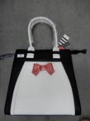 *Lola Ramona Black & White Hand Bag with Red Bow