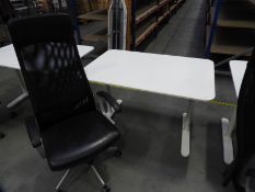 *Contemporary Style White Adjustable Height Desk with High Back Faux Leather Chair