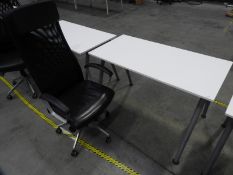 *Contemporary Style White Office Table with High Back Faux Leather Gas Lift Office Chair with Mesh B