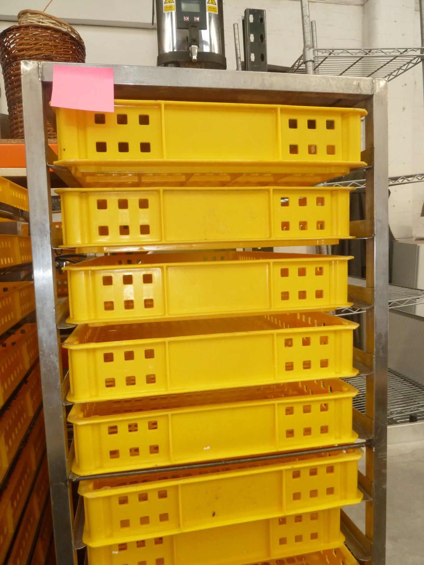 * St Steel single bakery shelving complete with trays (1800H x 520W x 770D) includes 15 bakery