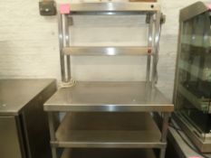 * St Steel bench, 5 shelves good condition. Ideal for mobile pass. (1580H x 900W x 600D)