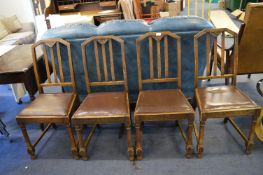 Four 1930's Oak Leatherette Dining Chairs