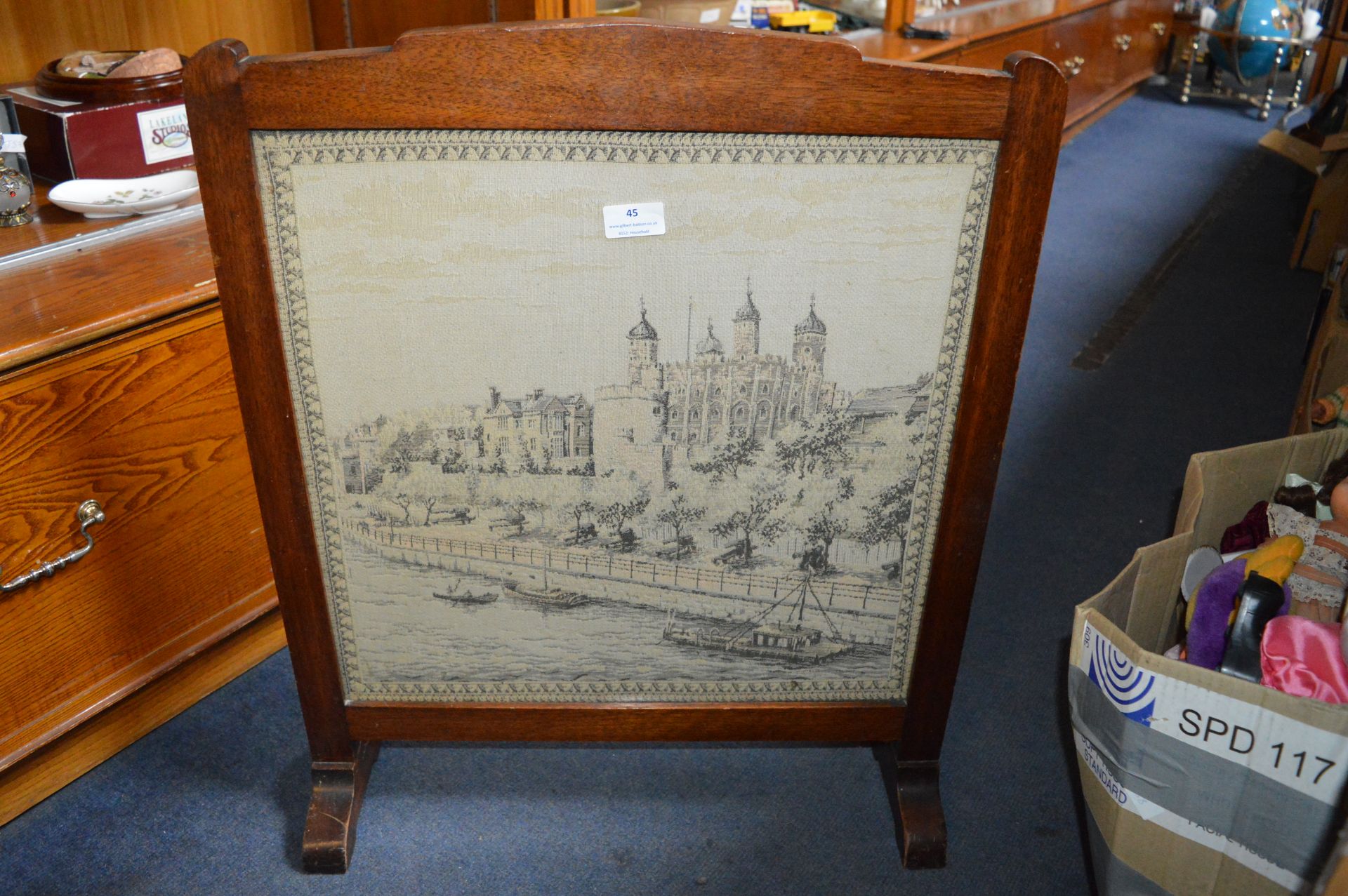 Vintage Firescreen with Embroidery of the Tower of