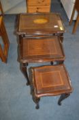 Glass Topped Carved Mahogany Nest of Tables with I