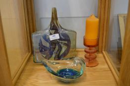 Murano Glass Single Stem Vase, Dish and Candlestic