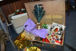 Vintage Suitcase Containing Christmas Decorations