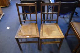 Pair of Rattan Seated Oak Framed Hall Chairs (AF)