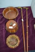 Vintage Wooden Items Including Fruit Bowl, Ice Buc