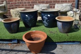 Pair of Blue Floral Design Garden Planters and Thr