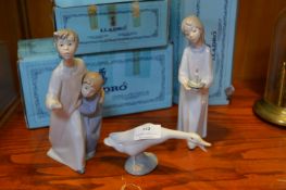 Three Lladro Figurines - Girl with Candle, Goose a