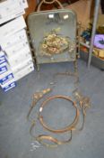 Vintage Brass Framed Painted Mirrored Fire Screen,
