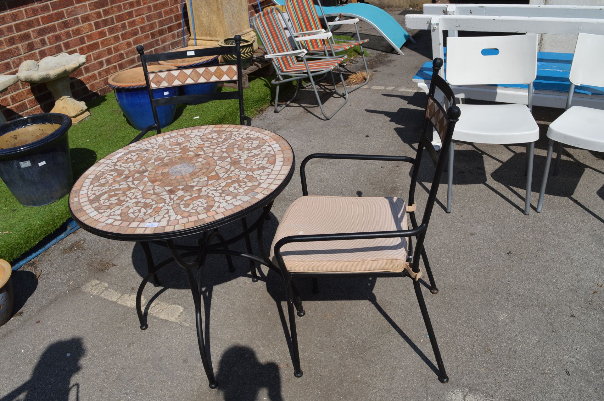 Mosaic Effect Garden Table and Two Matching Chairs