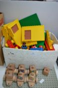 Box of Lego Including Duplo plus a Wooden Train Se