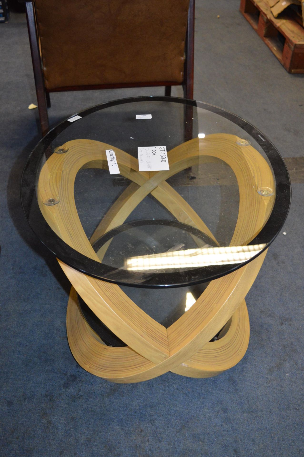 Oval Glass Topped Wooden Geometric Coffee Table