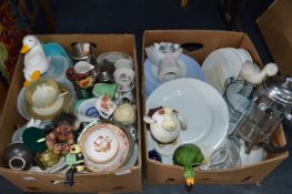 Two Boxes of Pottery, Dinner Plates, etc.