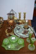 Glass Dressing Table Set, Brassware and Decorative