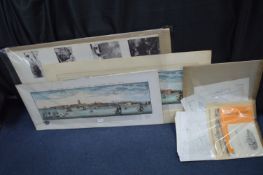 Hand Coloured Prints - Panoramic View of Kingston Upon Hull pluss Other Hull Prints, etc.