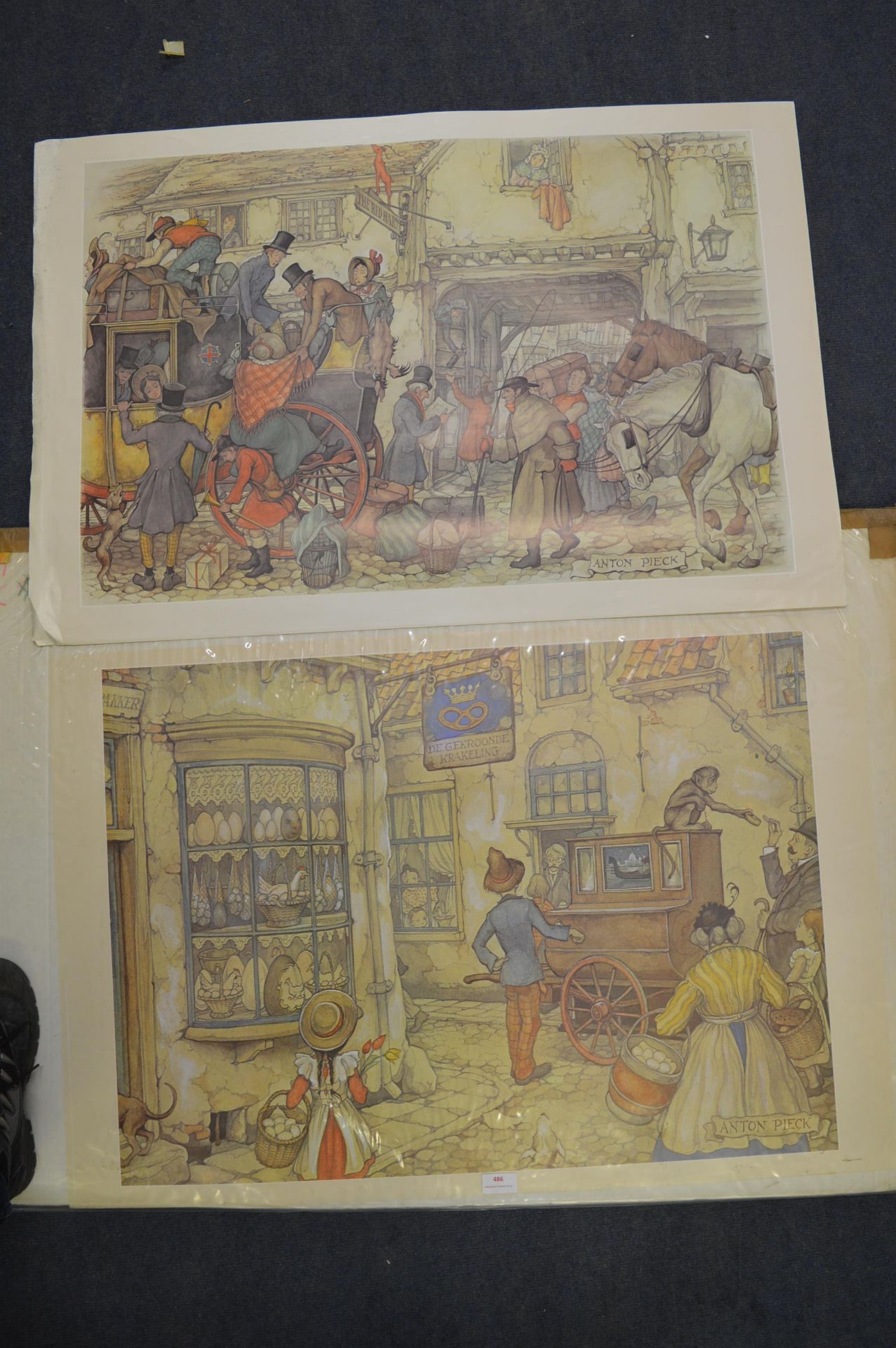 Two Anton Pieck Posters - The Organ Grinder and Stagecoach