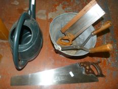 Galvanised Bucket, Saws, Shears and a Watering Can