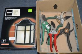 Boxed Outdoor Wall Lantern plus Four Pairs of Secateurs