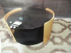 *Large Black Glass & Light Oak Circular Occasional