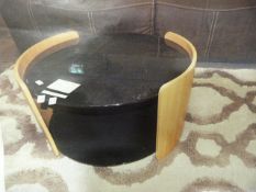 *Large Black Glass & Light Oak Circular Occasional