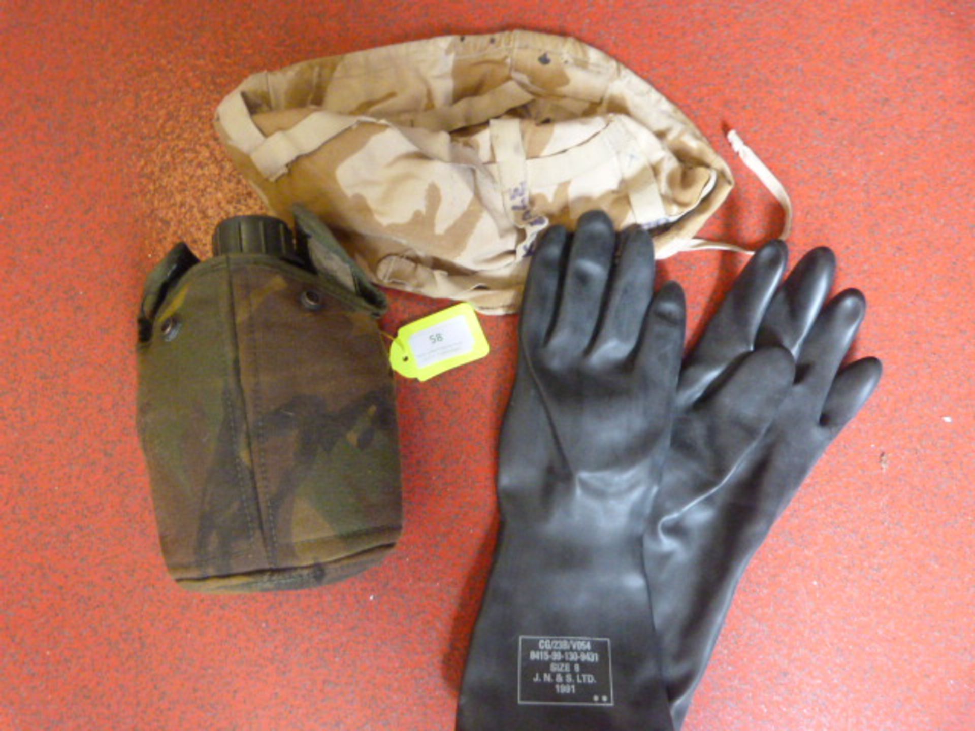 Water Bottle, Helmet Cover and Rubber Gloves