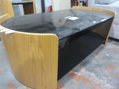 *Contemporary Oval Coffee Table with Black Glass T